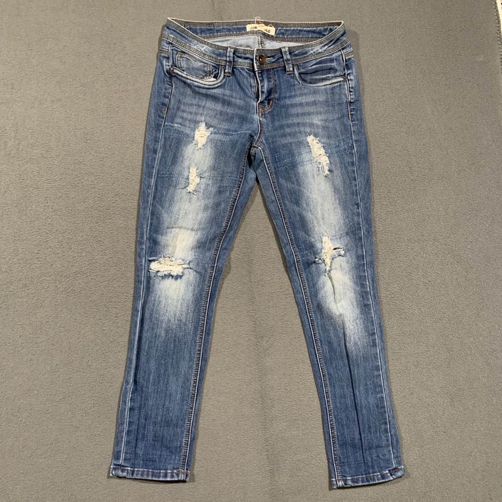Dollhouse Skinny Jeans Women Size 7 Distressed Low Rise Medium Wash Denim Grunge